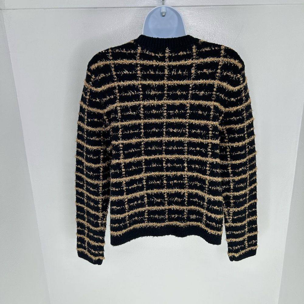 Talbots Bouclé Plaid Cardigan Sweater Petite‎ Small Black Gold Metallic Preppy - Picture 6 of 11